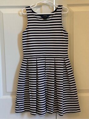EUC Polo by Ralph Lauren navy & White Striped Sleeveless Dress girls 8/10
